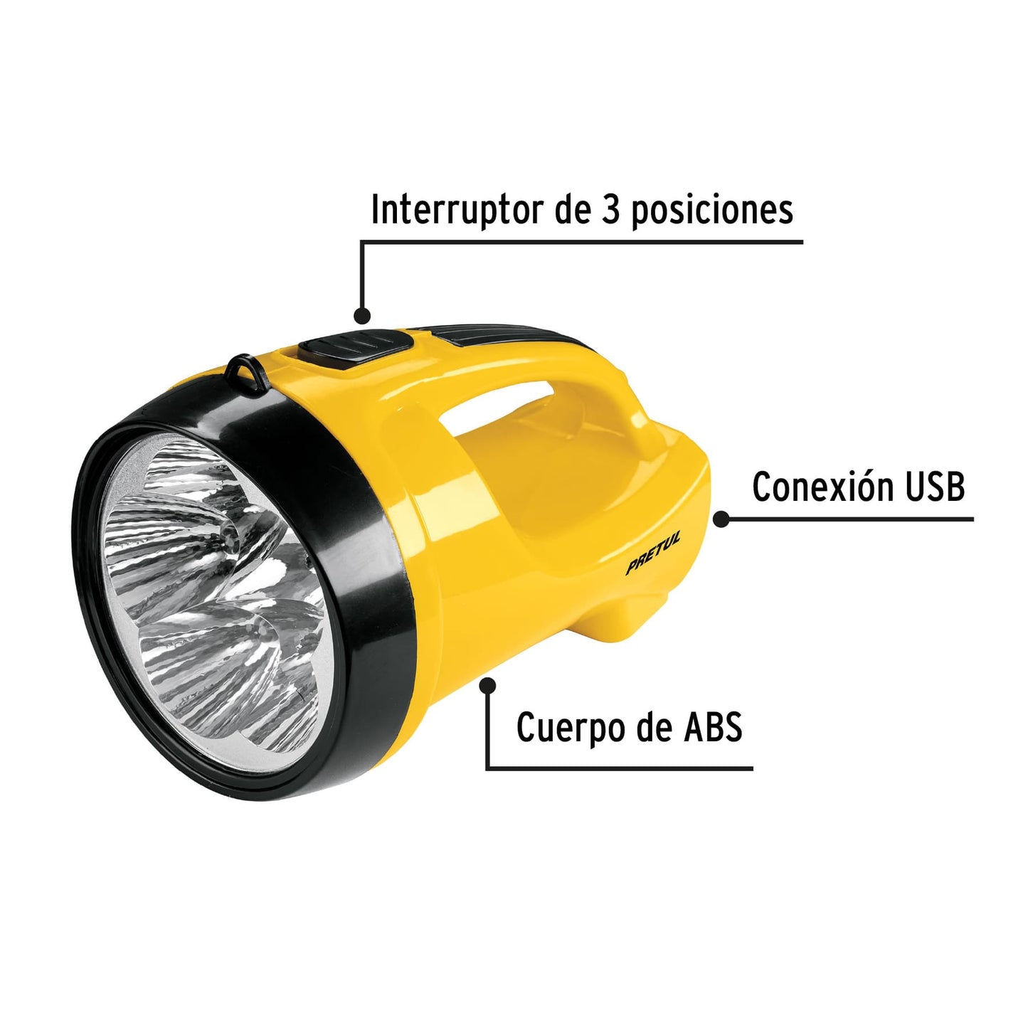 Linterna reflectora 5 LEDs 200 lm recargable, Pretul LIRE-145P 24091 MM1