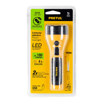 Linterna plástica recargable de LED, 180 lúmenes, Pretul LIRE-180P 26102 MM1