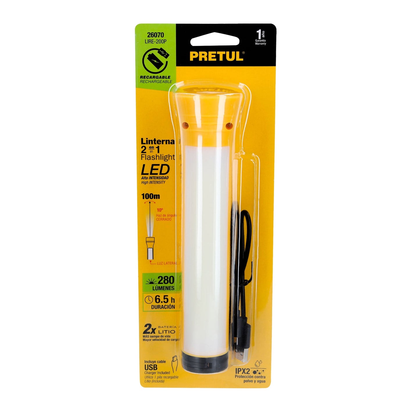 Linterna recargable con lámpara de emergencia,280 lm, Pretul LIRE-200P 26070 MM1