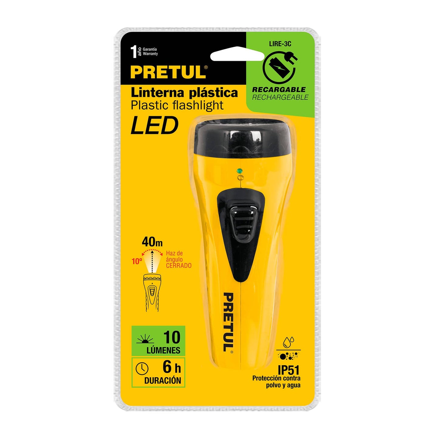 Linterna recargable de LED, 10 lúmenes, Pretul LIRE-3C 24088 MM1