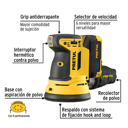 Lijadora roto orbital inalámbrica 5', 20 V, Pretul LIRI-20P 28271 MM00