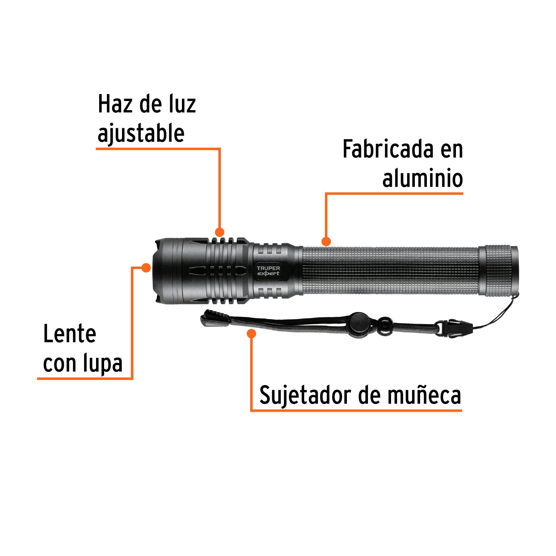 Linterna LED recargable de aluminio 820 lm, Truper Expert LIXR-3D 16779 MM0