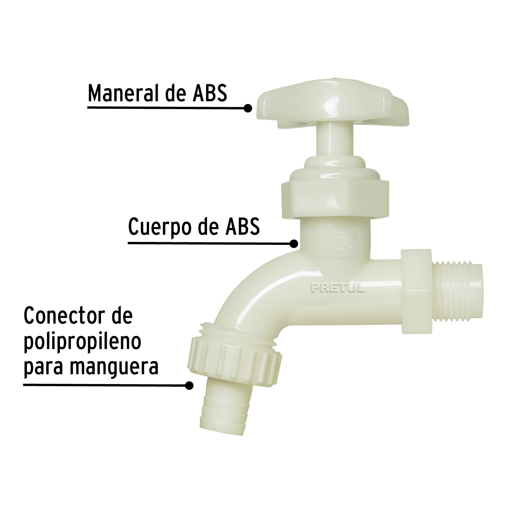 Llave para manguera, de plástico 65 g, entrada 1/2', Pretul LL-17P 29030 MM0