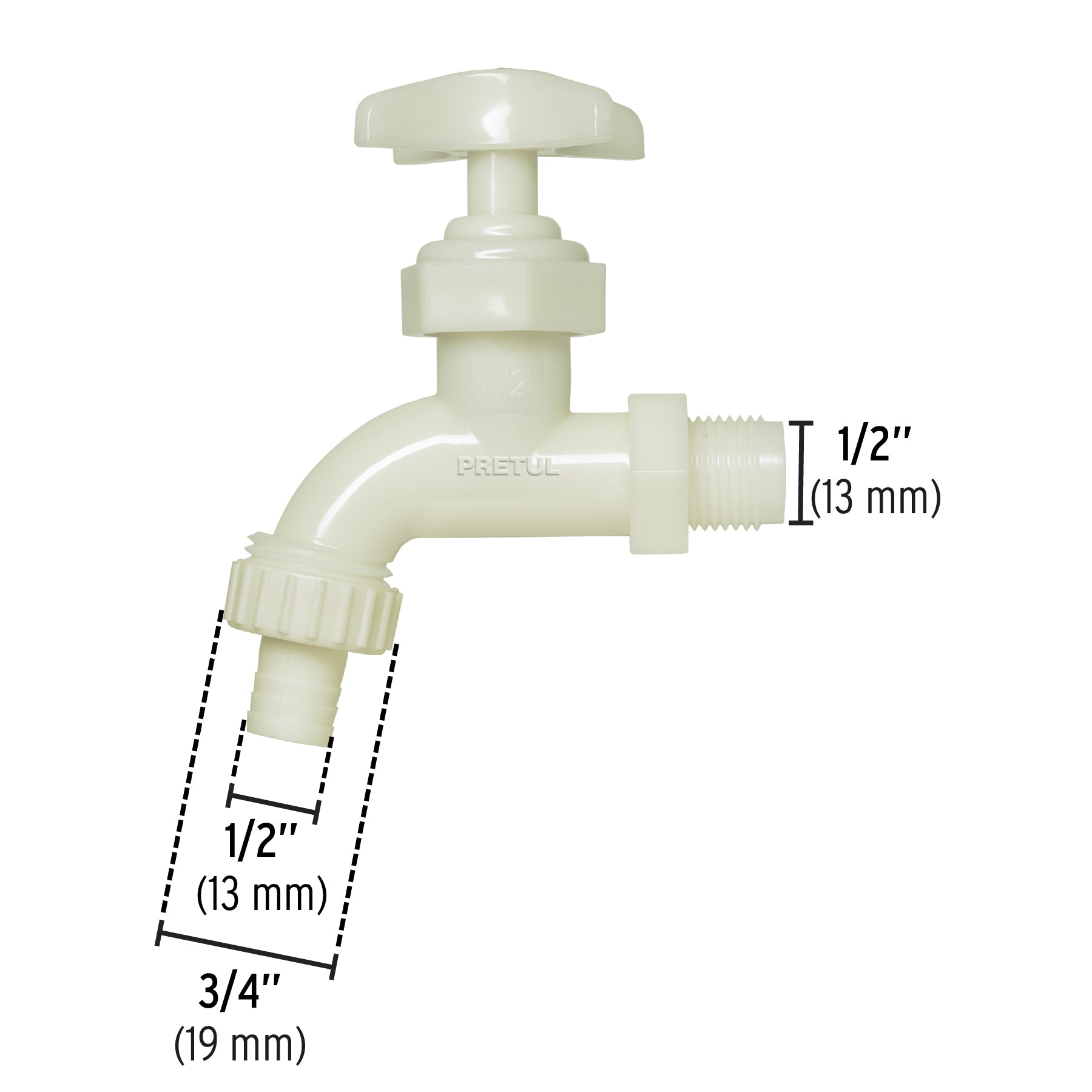 Llave para manguera, de plástico 65 g, entrada 1/2', Pretul LL-17P 29030 MM0