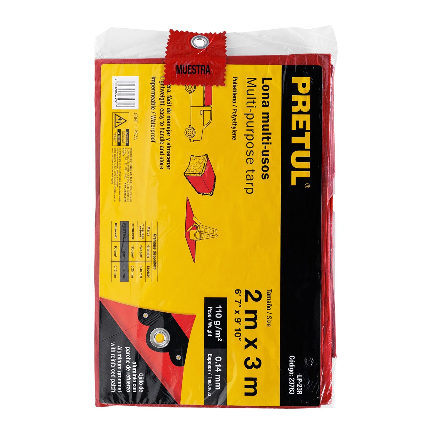 Lona 2 x 3 m, roja, Pretul LP-23R 23763 MM0