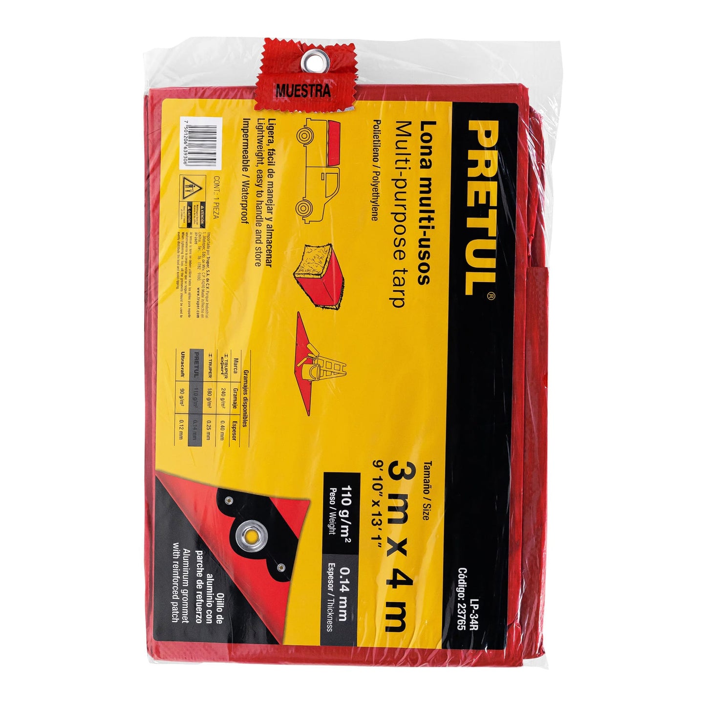 Lona 3 x 4 m, roja, Pretul LP-34R 23765 MM0