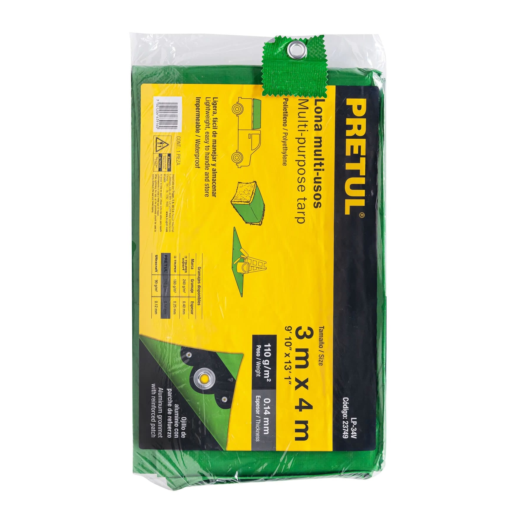 Lona 3 x 4 m, verde, Pretul LP-34V 23749 MM0