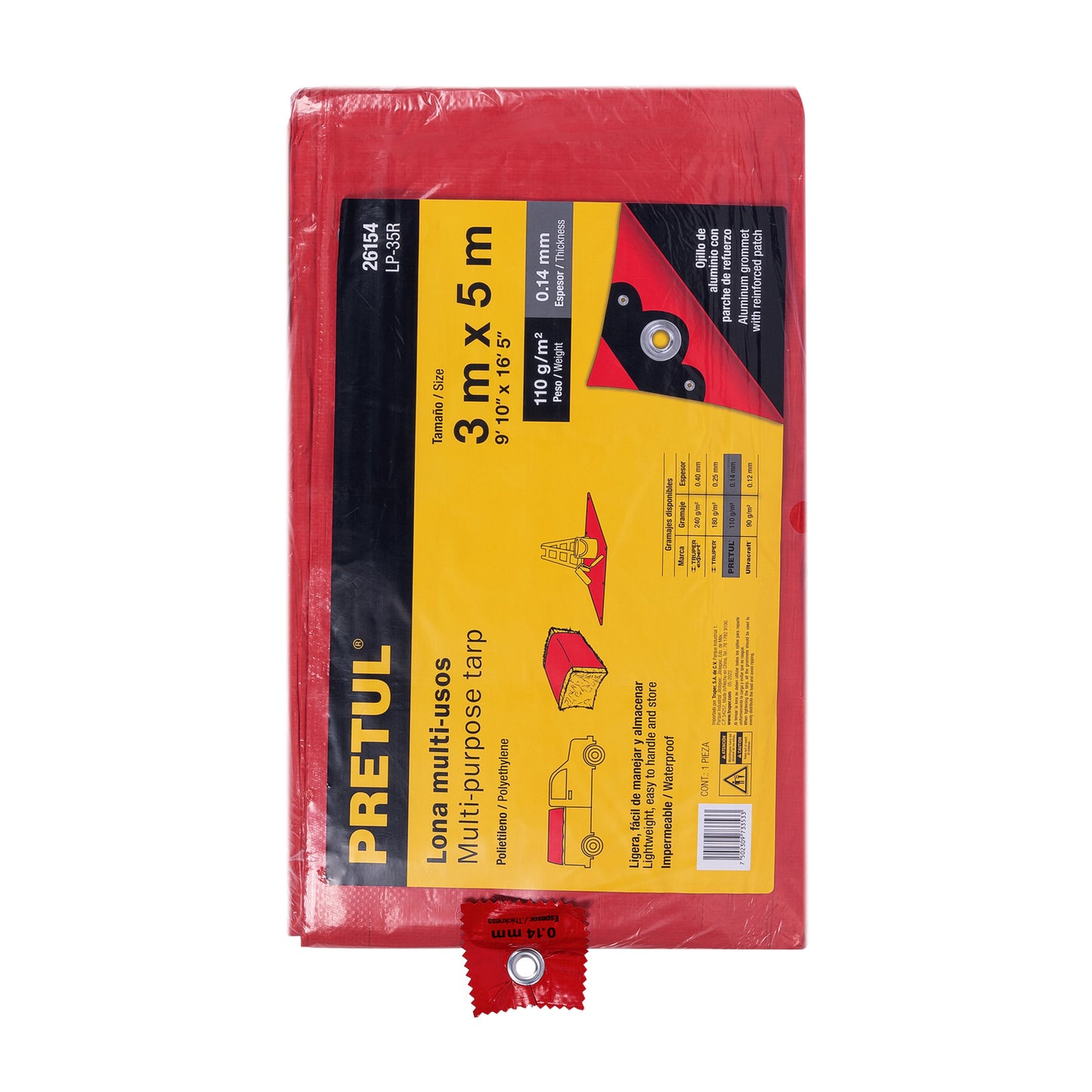 Lona 3 x 5 m, roja, Pretul LP-35R 26154 MM0