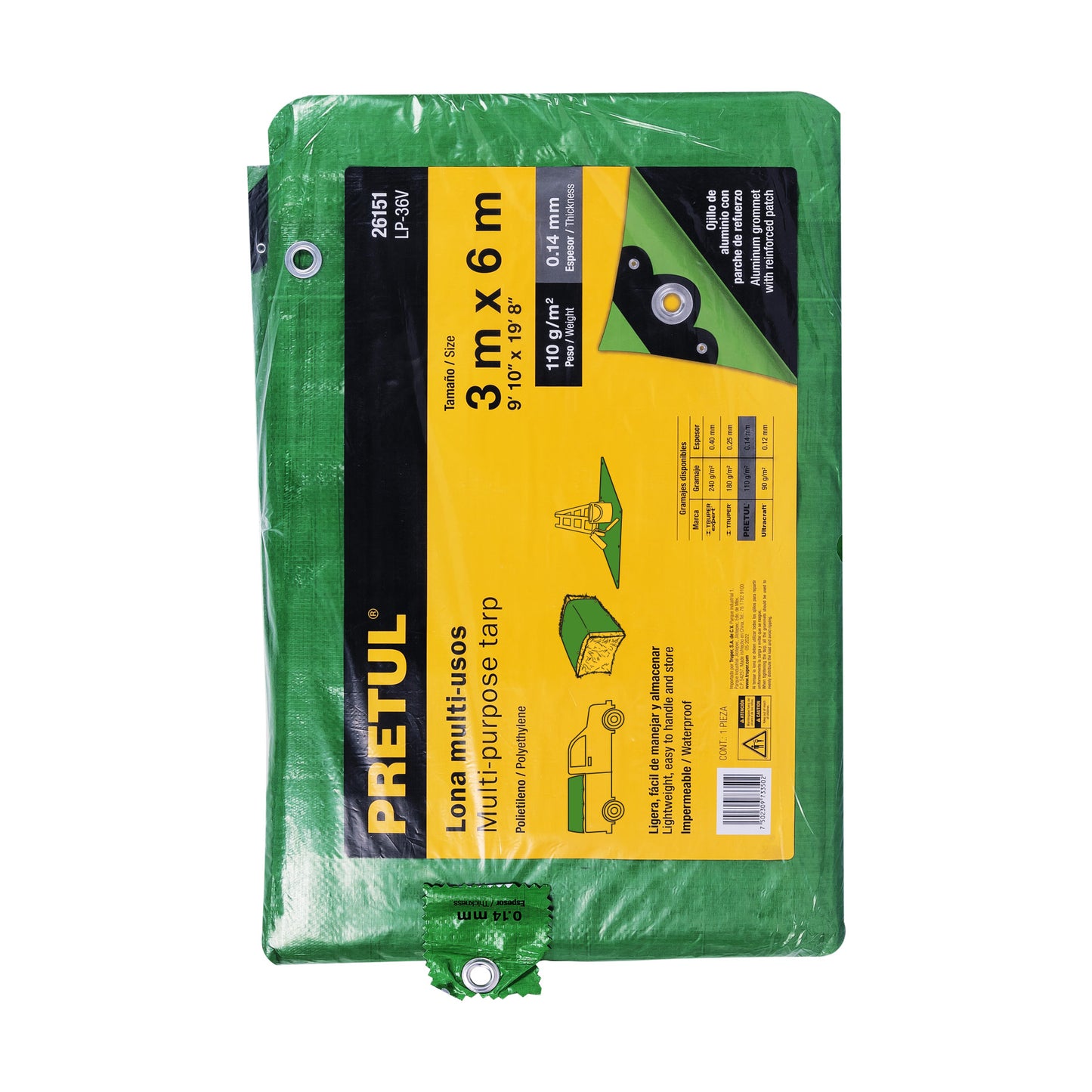 Lona 3 x 6 m, verde, Pretul LP-36V 26151 MM0