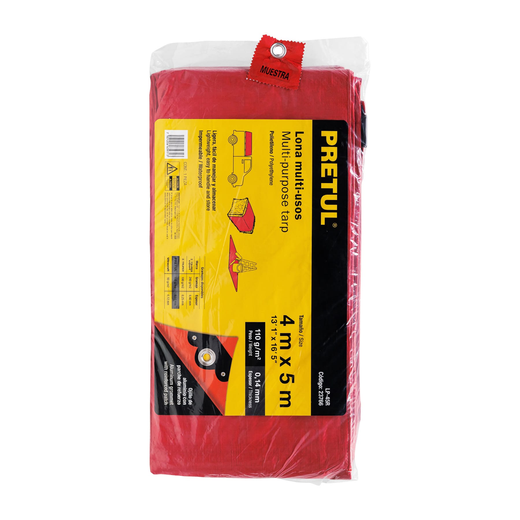 Lona 4 x 5 m, roja, Pretul LP-45R 23766 MM0