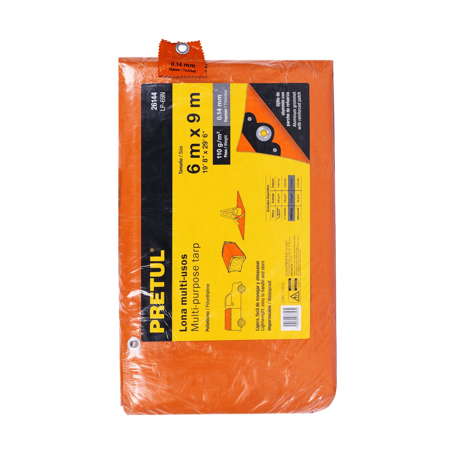 Lona polietileno 6 x 9 m, naranja, Pretul LP-69N 26144 MM0