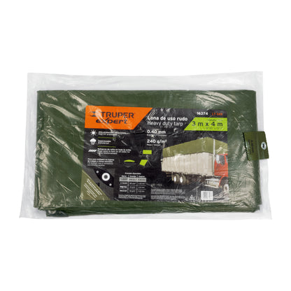 Lona uso rudo, verde olivo, 3 x 4 m, Truper Expert LT-34X 16374 MM0