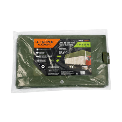 Lona uso rudo, verde olivo, 4 x 5 m, Truper Expert LT-45X 16375 MM0