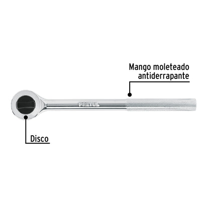 Matraca cuadro 1/2' cabeza redonda con disco, Pretul M-1245DP 27353 MM00