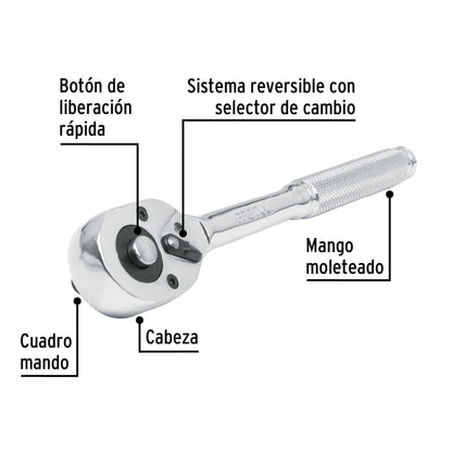 Matraca cuadro 1/2' cabeza de pera liberación rápida, Pretul M-1252PB 21152 MM00