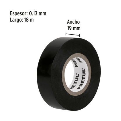 Cinta de aislar de 18 m x 19 mm, negra en blíster, Pretul M-33P-B 20523 MM1