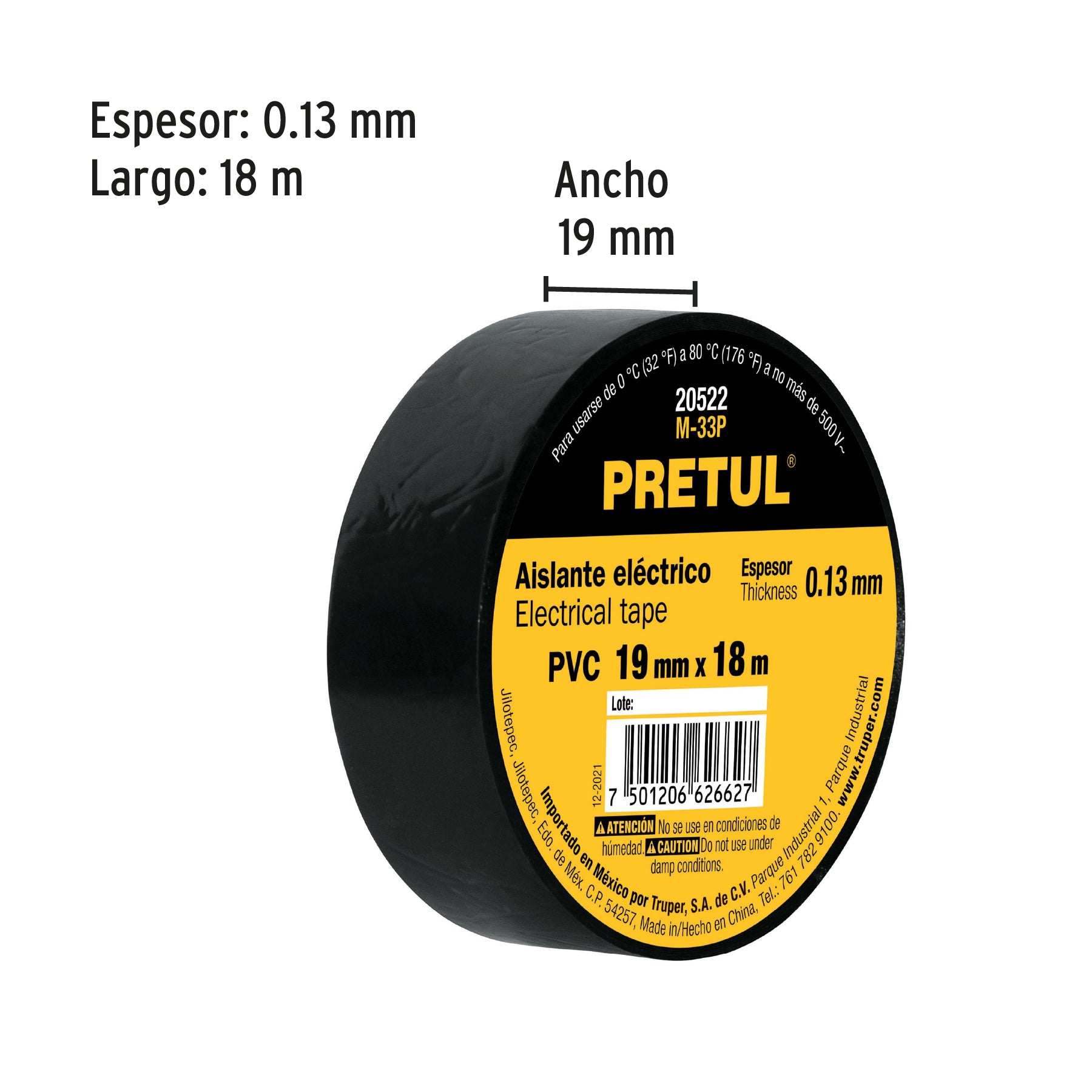 Cinta de aislar de 18 m x 19 mm, negra, Pretul M-33P 20522 MM1