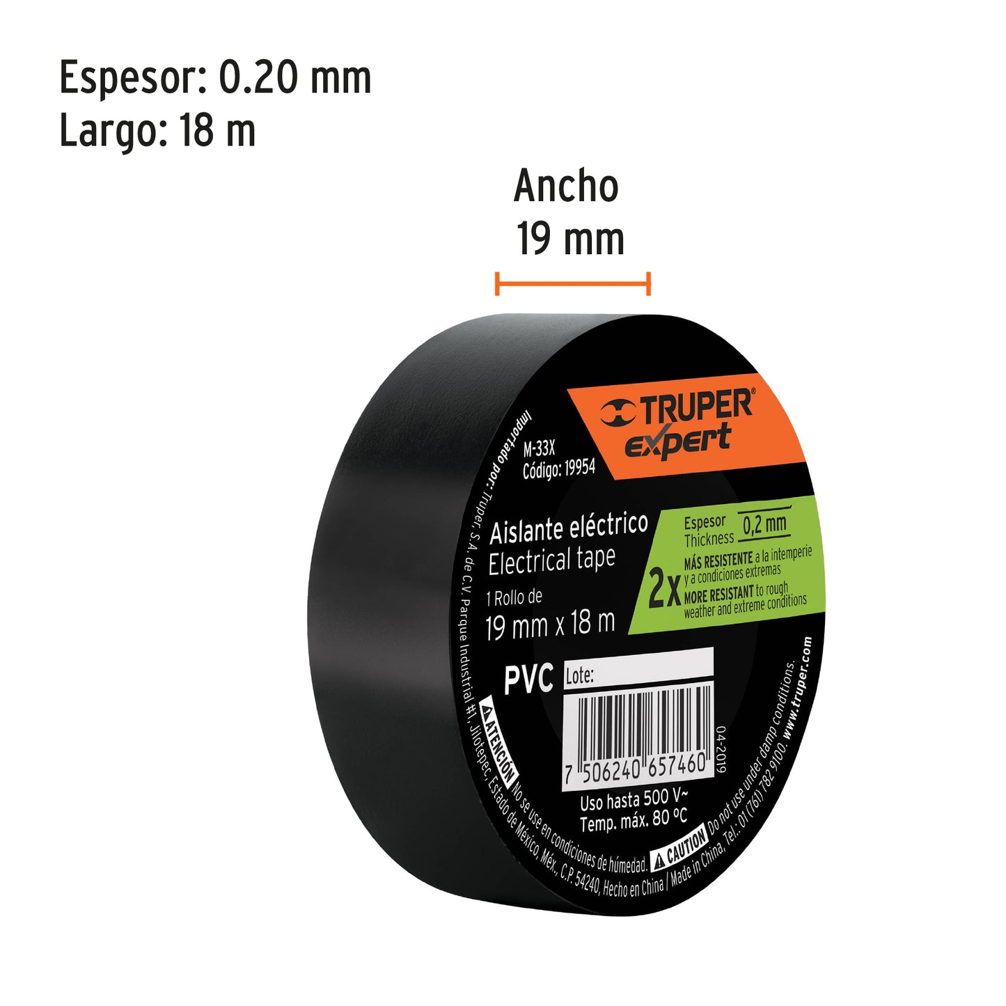 Cinta de aislar 19mm x 18m Truper Expert M-33X 19954 MM00