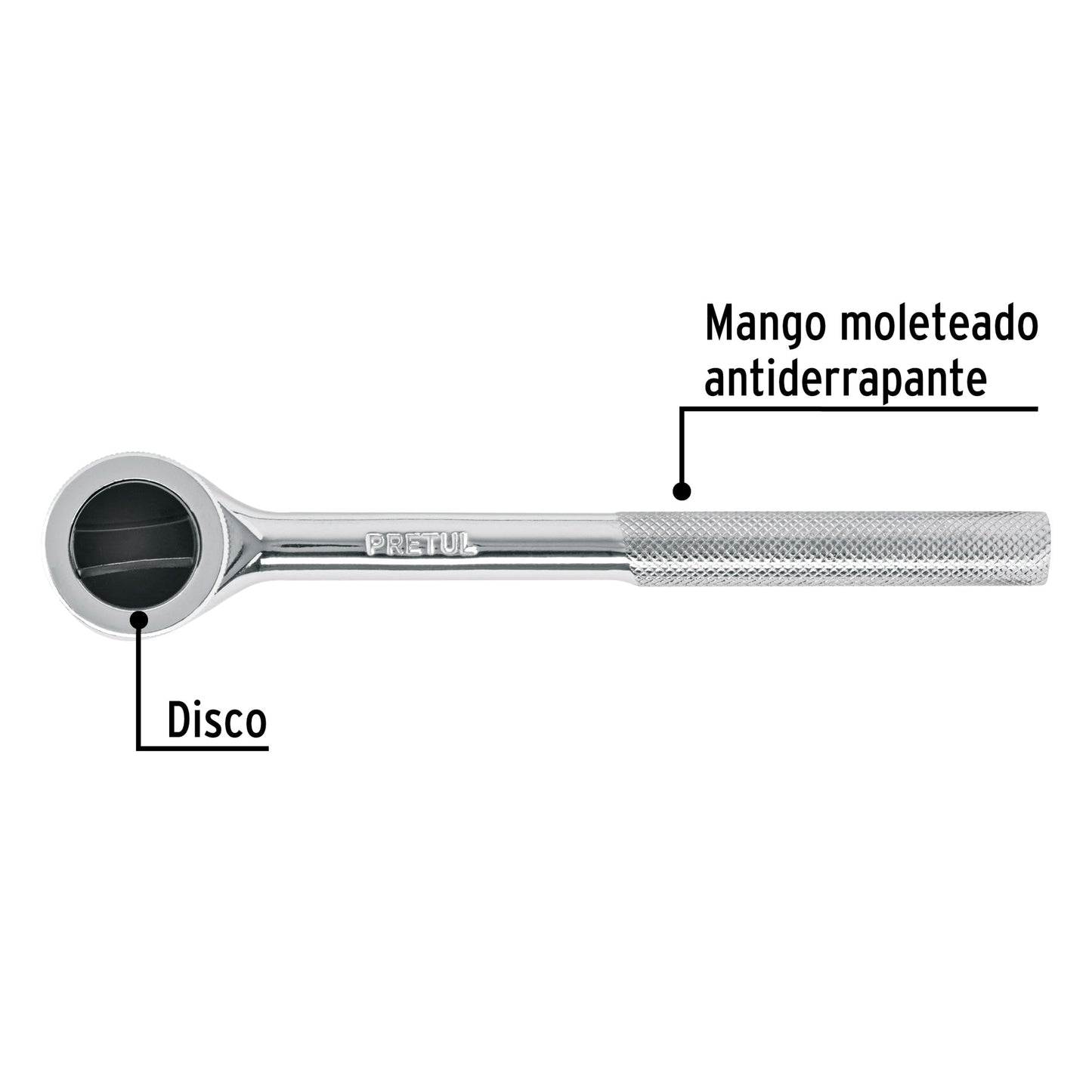 Matraca cuadro 3/8' cabeza redonda con disco, Pretul M-3845DP 27354 MM00