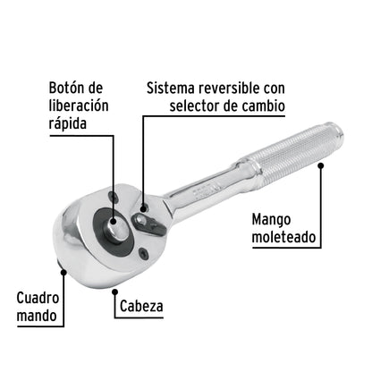 Matraca cuadro 3/8' cabeza de pera liberación rápida, Pretul M-3852PB 21161 MM00