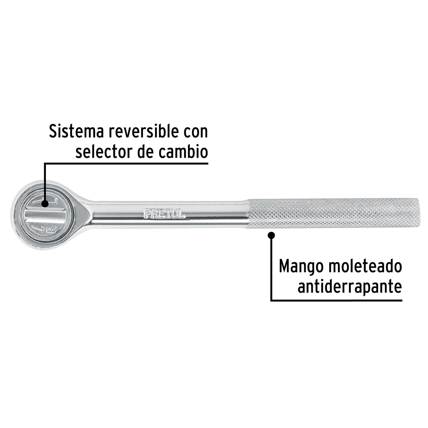 Matraca cuadro 3/8' cabeza redonda, Pretul M-3852P 21160 MM00