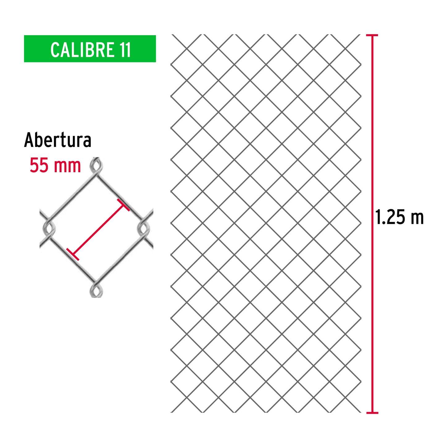 Rollo 20m x 1.25 m malla ciclónica calibre 11 abertura 55 mm MACI-1551 42933 MM0