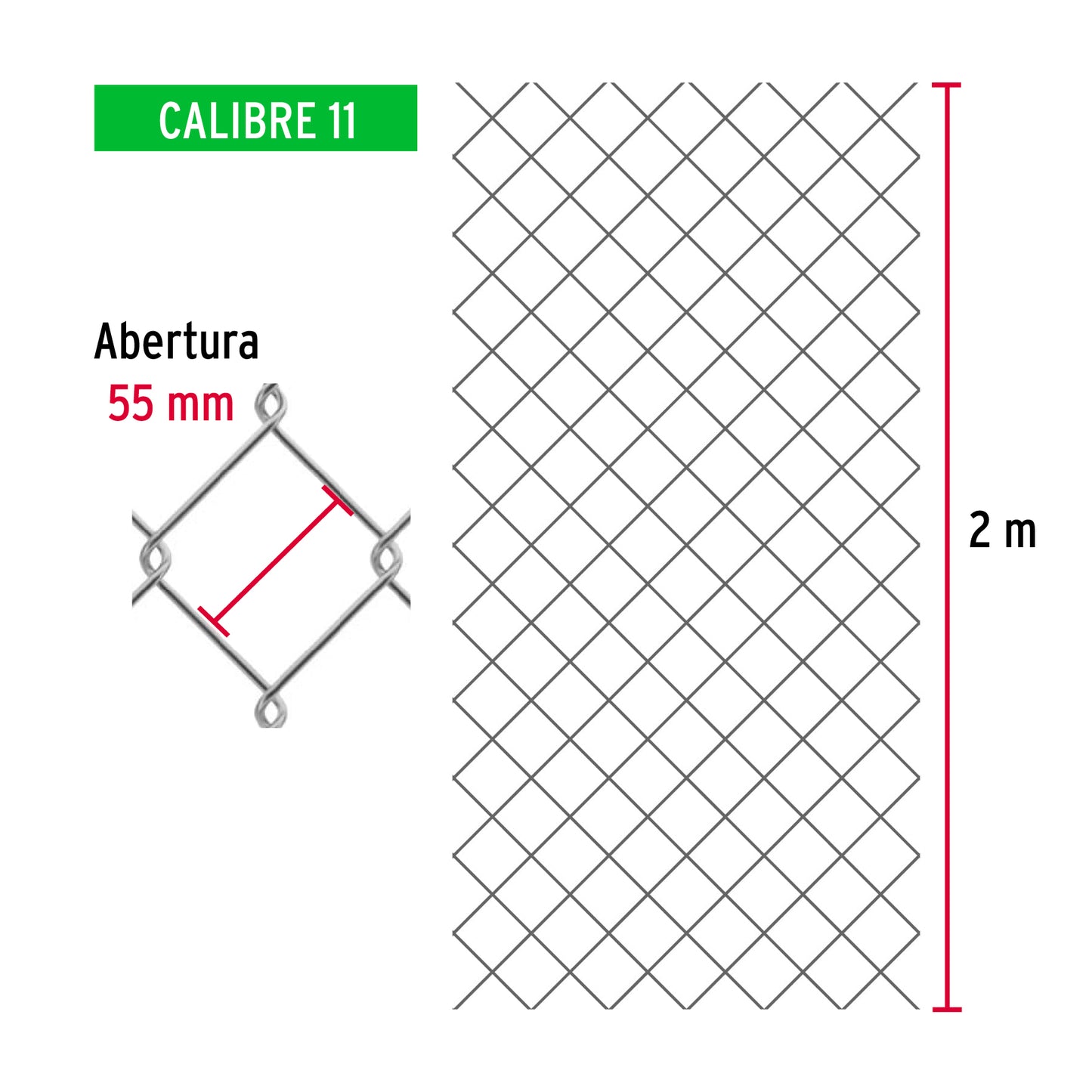 Rollo 20 m x 2 m malla ciclónica calibre 11 abertura 55 mm MACI-1554 42936 MM0