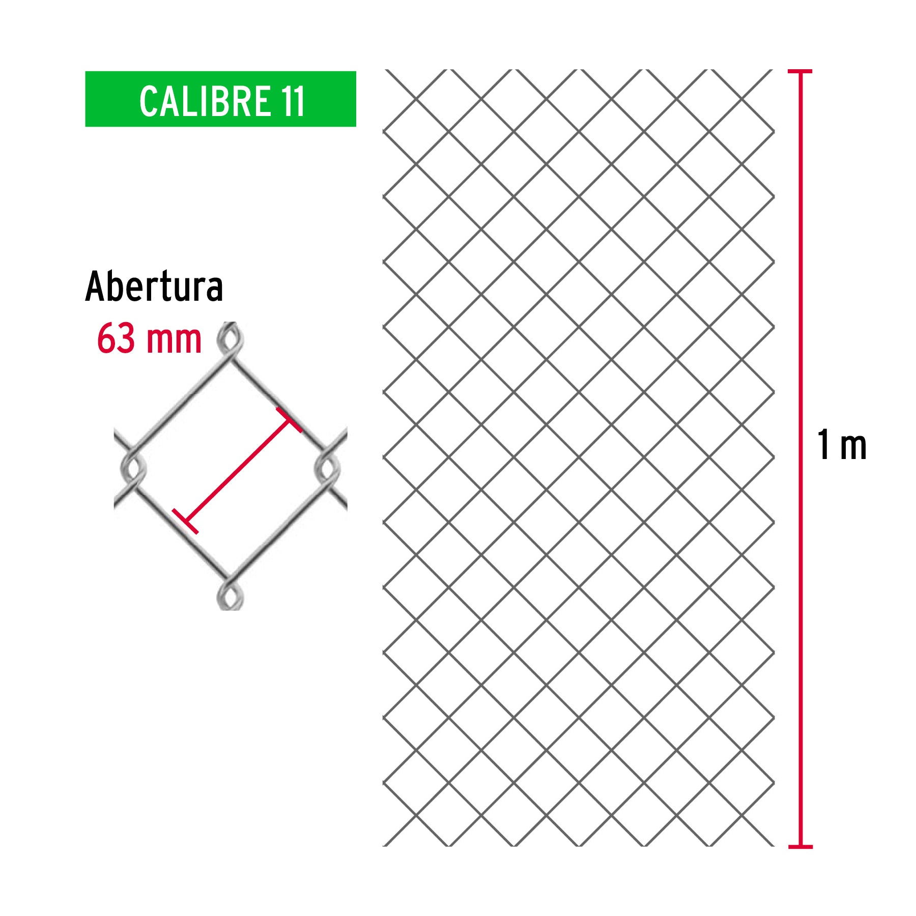 Rollo 20 m x 1 m malla ciclónica calibre 11 abertura 63 mm MACI-1630 42937 MM0