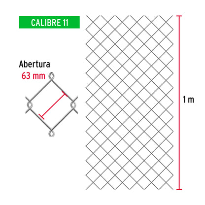 Rollo 20 m x 1 m malla ciclónica calibre 11 abertura 63 mm MACI-1630 42937 MM0