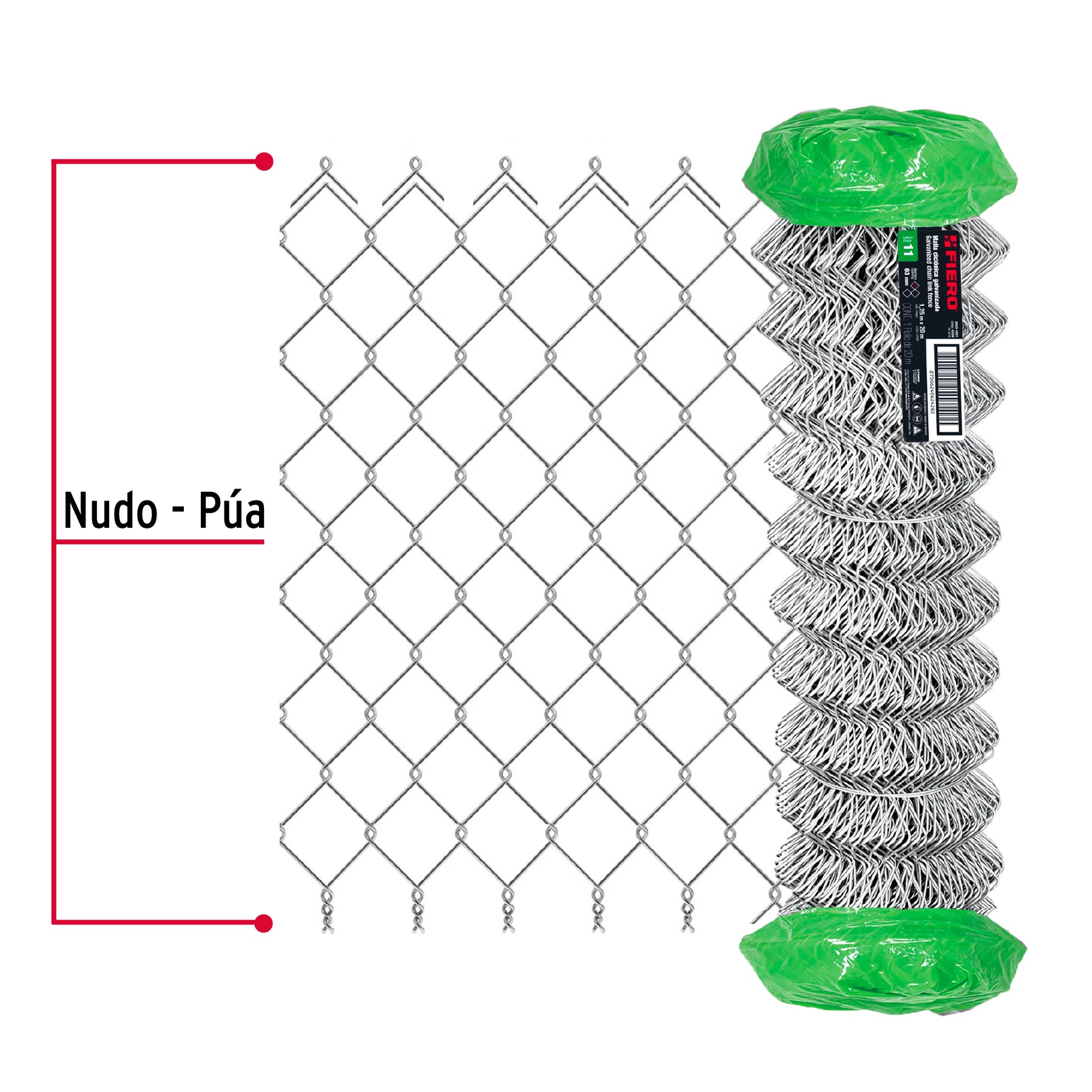 Rollo 20m x 1.25 m malla ciclónica calibre 11 abertura 63 mm MACI-1631 42938 MM0