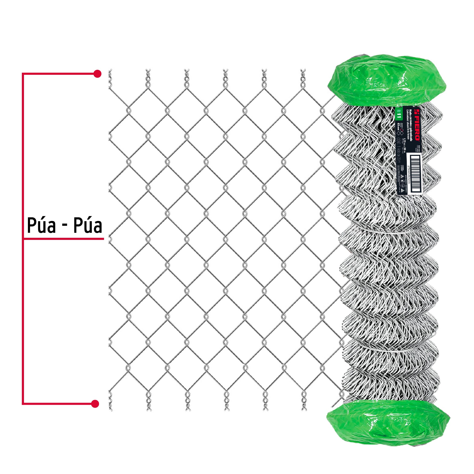 Rollo 20m x 1.75 m malla ciclónica calibre 11 abertura 63 mm MACI-1633 42940 MM0