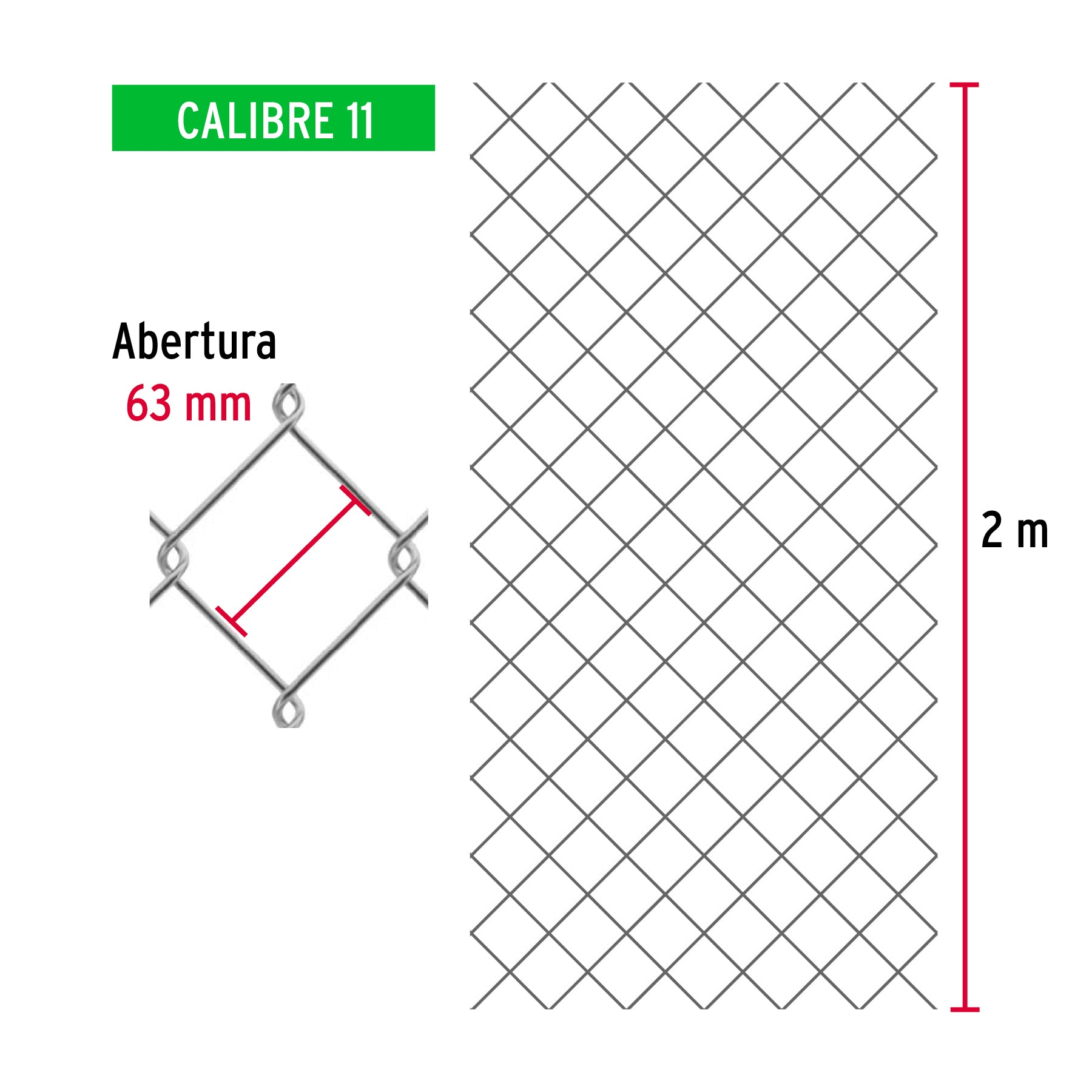 Rollo 20 m x 2 m malla ciclónica calibre 11 abertura 63 mm MACI-1634 42941 MM0