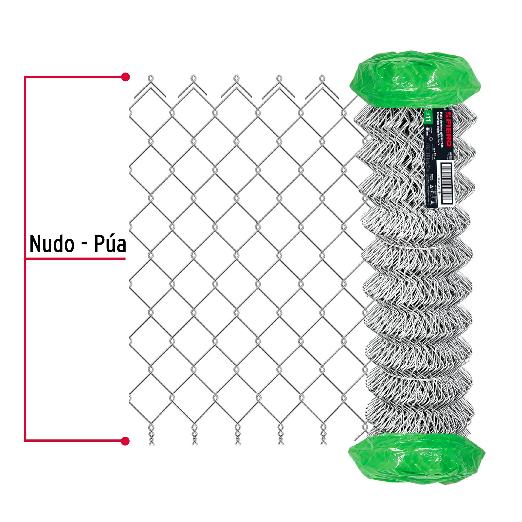 Rollo 20 m x 1 m malla ciclónica calibre 11 abertura 69 mm MACI-1690 42942 MM0