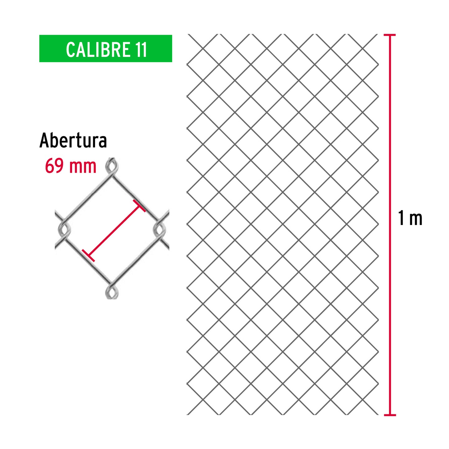 Rollo 20 m x 1 m malla ciclónica calibre 11 abertura 69 mm MACI-1690 42942 MM0