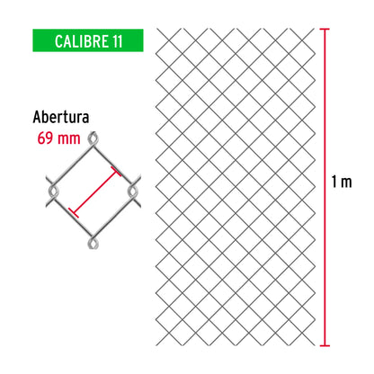 Rollo 20 m x 1 m malla ciclónica calibre 11 abertura 69 mm MACI-1690 42942 MM0