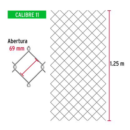 Rollo 20m x 1.25 m malla ciclónica calibre 11 abertura 69 mm MACI-1691 42943 MM0