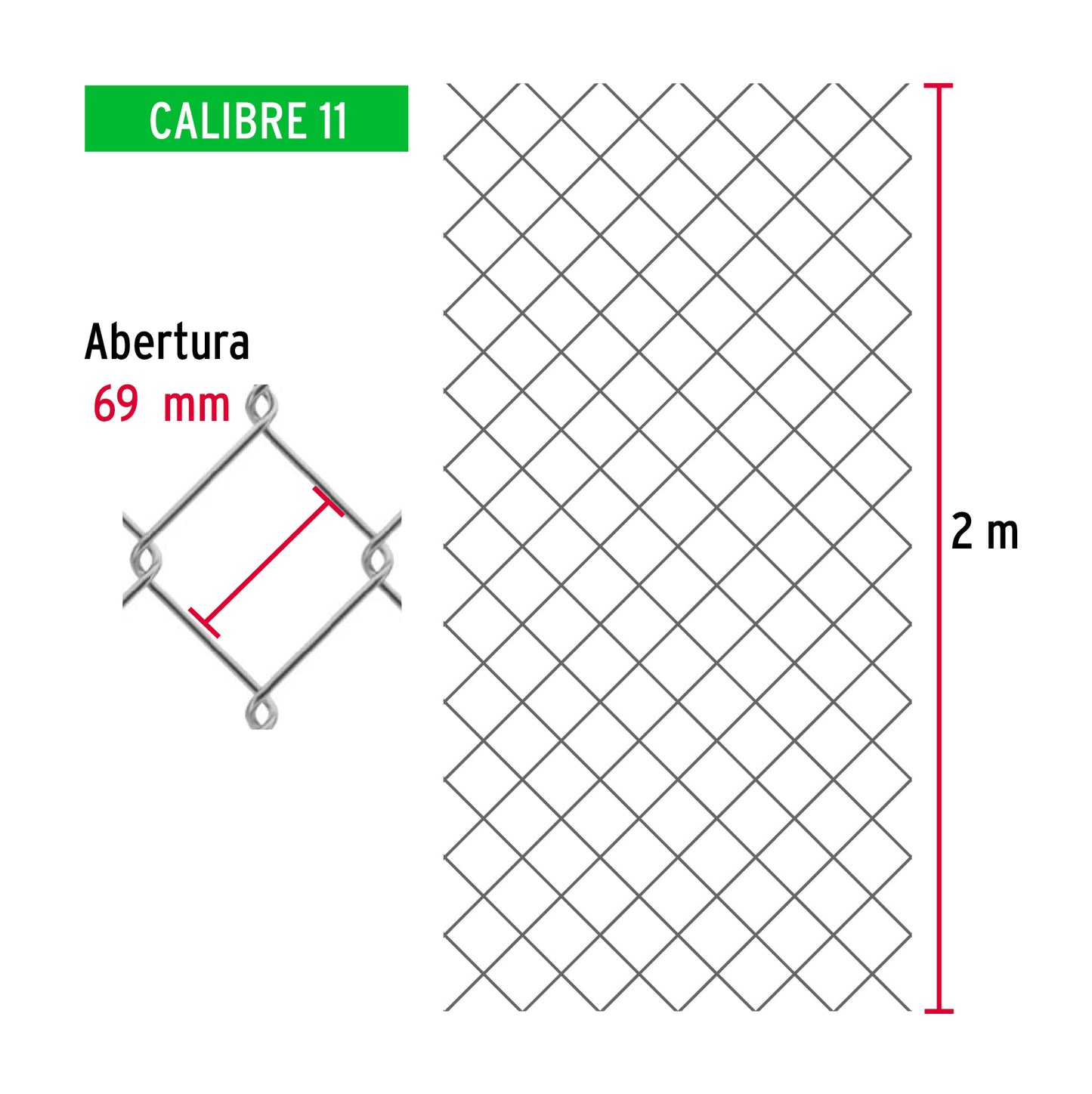 Rollo 20 m x 2 m malla ciclónica calibre 11 abertura 69 mm MACI-1694 42946 MM0