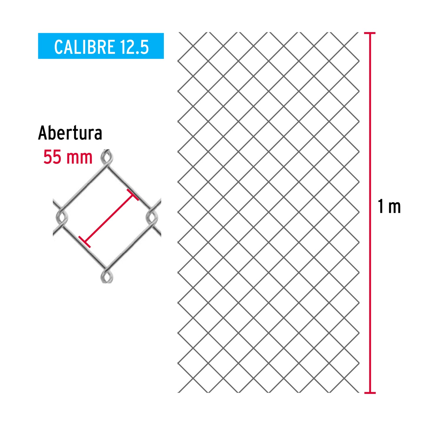 Rollo 20 m x 1 m malla ciclónica calibre 12.5 abertura 55 mm MACI-2550 42947 MM0