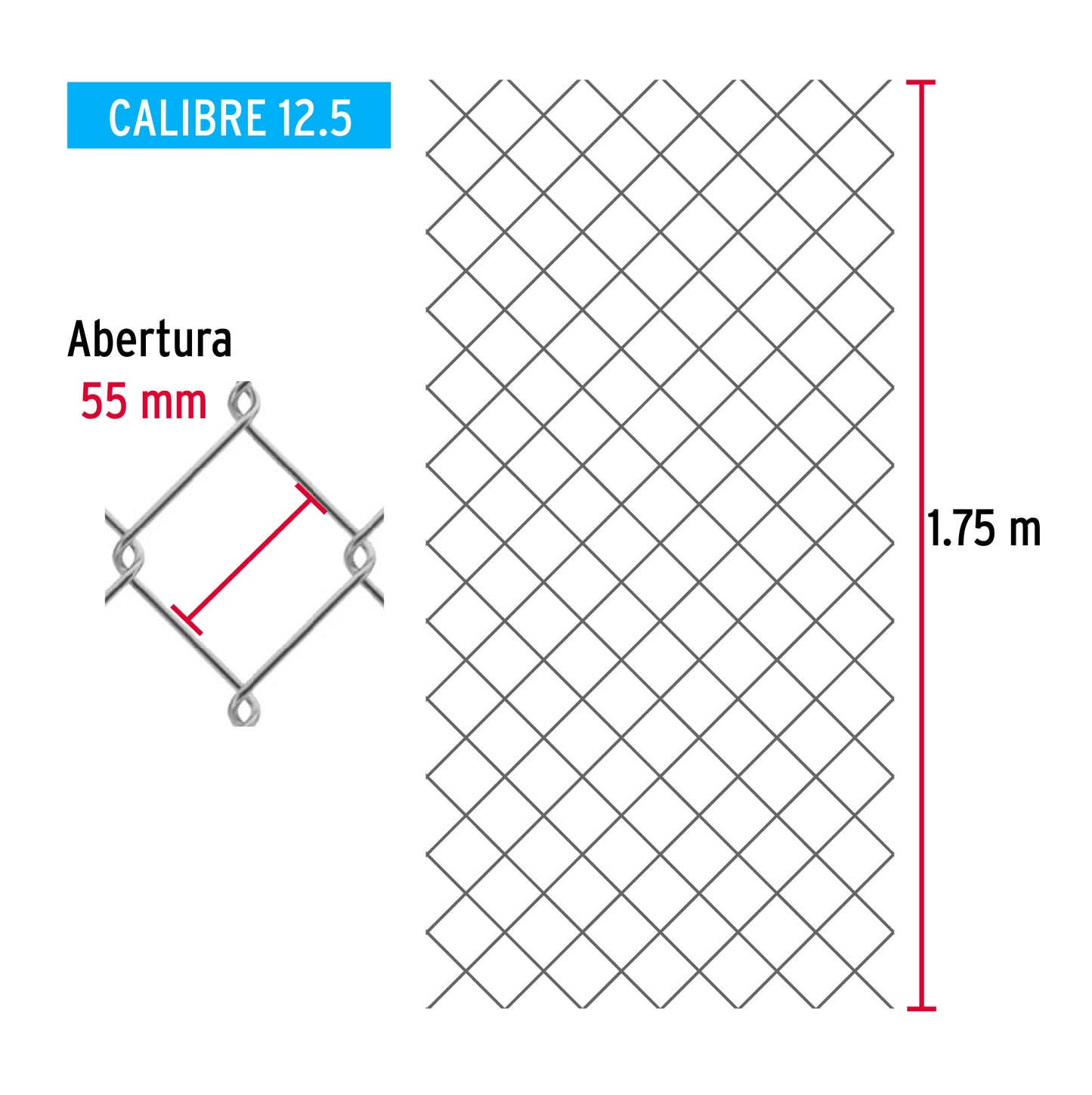 Rollo 20m x 1.75m malla ciclónica calibre 12.5 abertura 55mm MACI-2553 42950 MM0