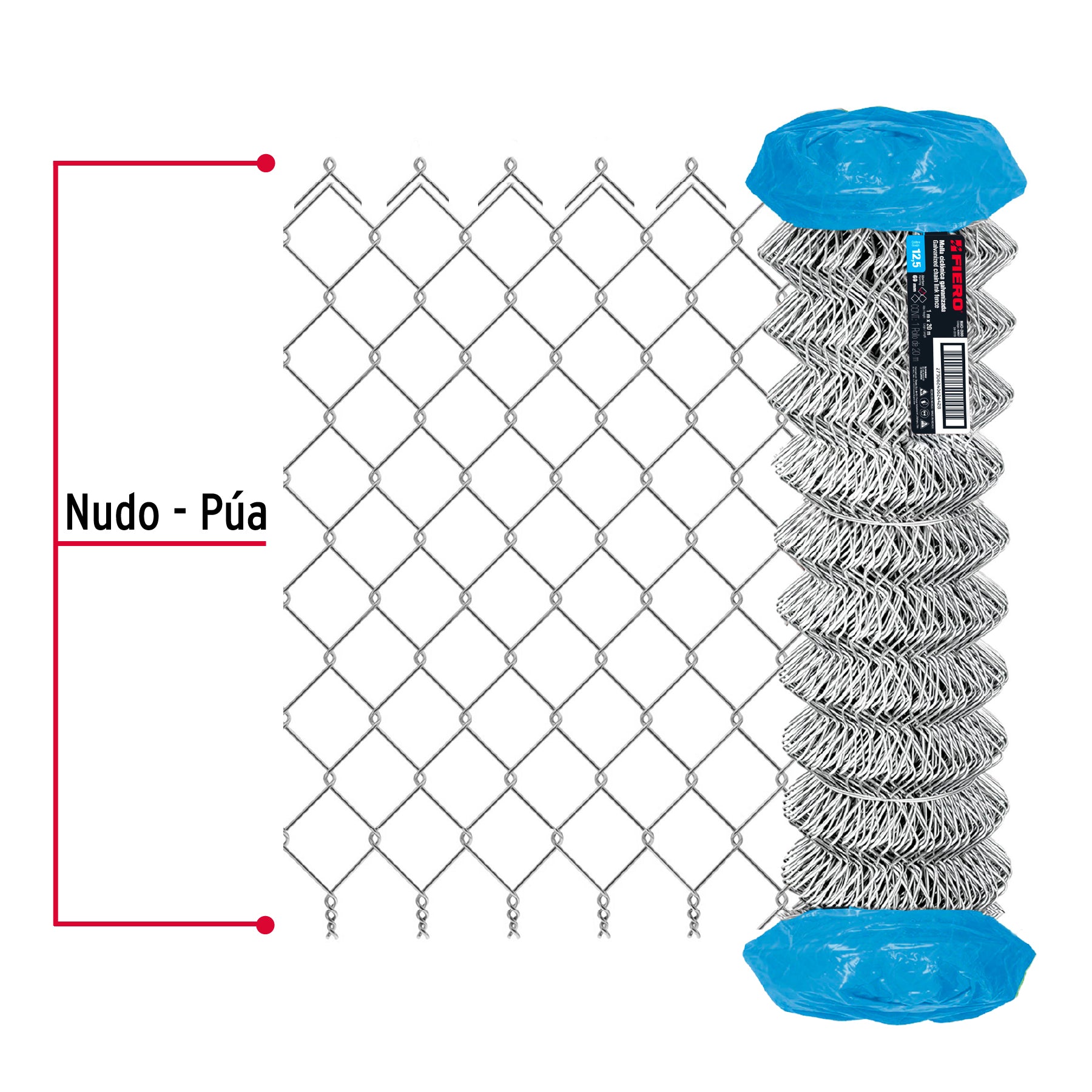 Rollo 20 m x 1 m malla ciclónica calibre 12.5 abertura 69 mm MACI-2690 42957 MM0