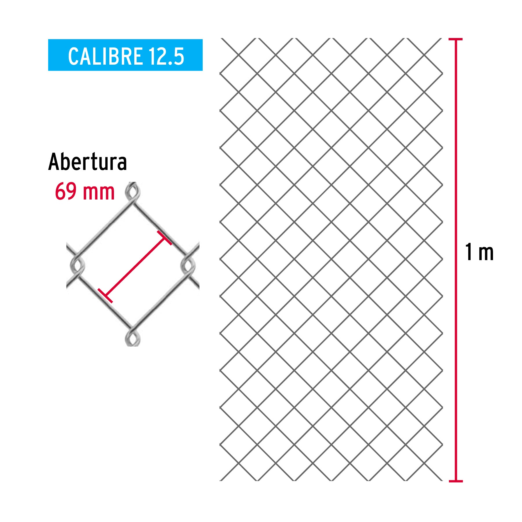 Rollo 20 m x 1 m malla ciclónica calibre 12.5 abertura 69 mm MACI-2690 42957 MM0