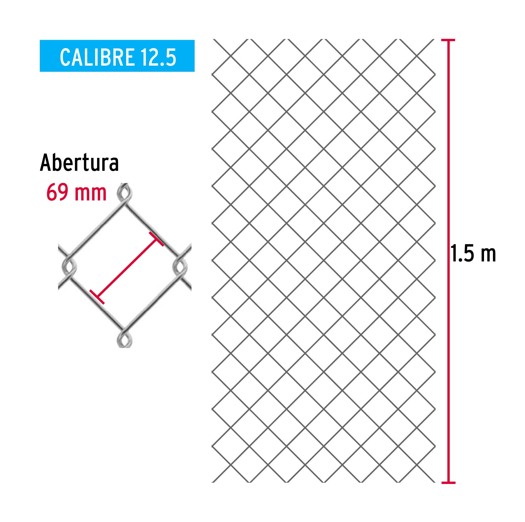 Rollo 20m x 1.5m malla ciclónica calibre 12.5 abertura 69 mm MACI-2692 42959 MM0