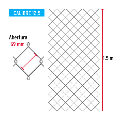 Rollo 20m x 1.5m malla ciclónica calibre 12.5 abertura 69 mm MACI-2692 42959 MM0