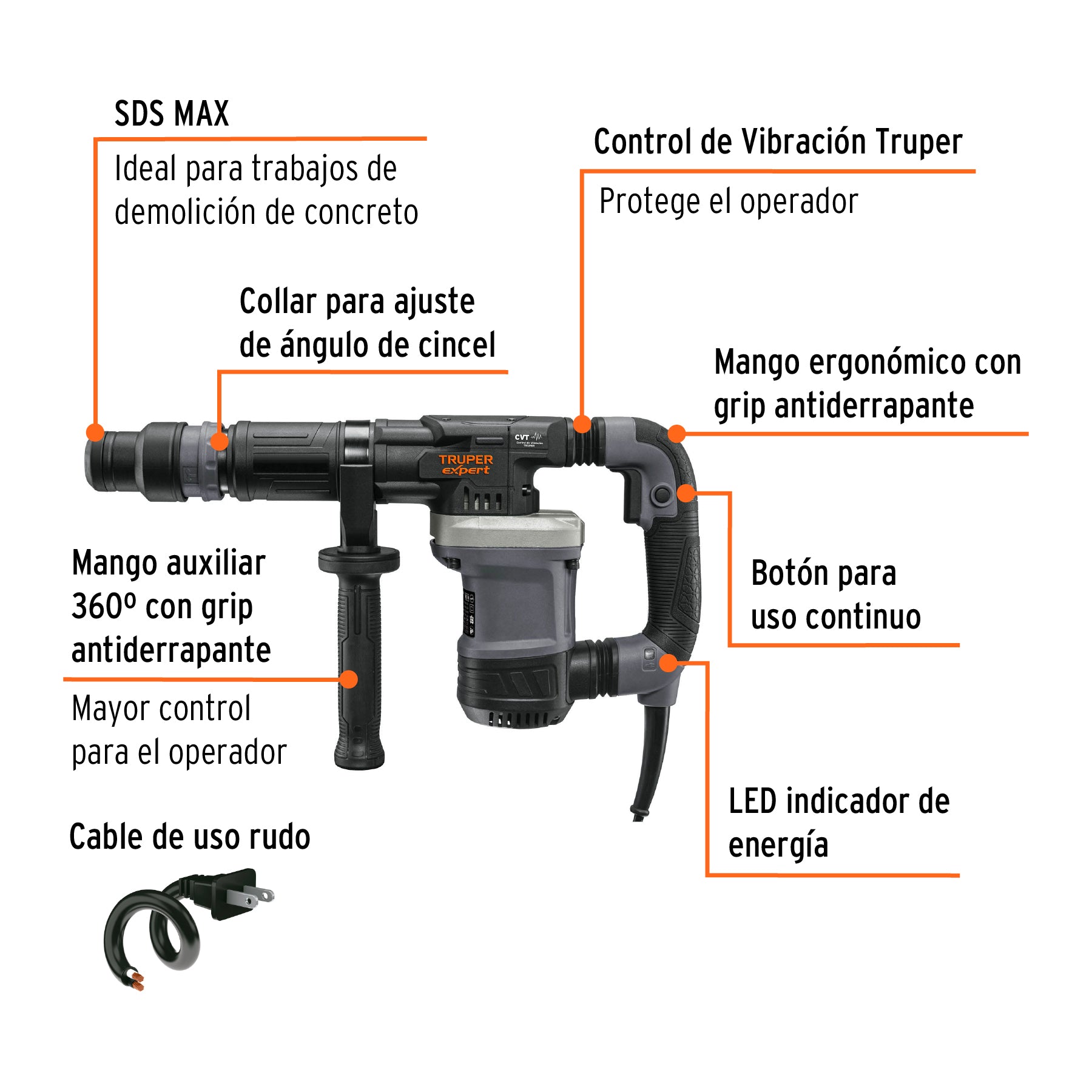 Martillo demoledor SDS Max 6 kg 14 J 1200 W, Truper Expert MADE-6NX 100890 MM0