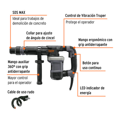 Martillo demoledor SDS Max 6 kg 14 J 1200 W, Truper Expert MADE-6NX 100890 MM0