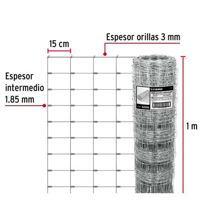 Rollo 50 m x 1 m de malla borreguera de acero galvanizado MAGA-50X10 42859 MM0