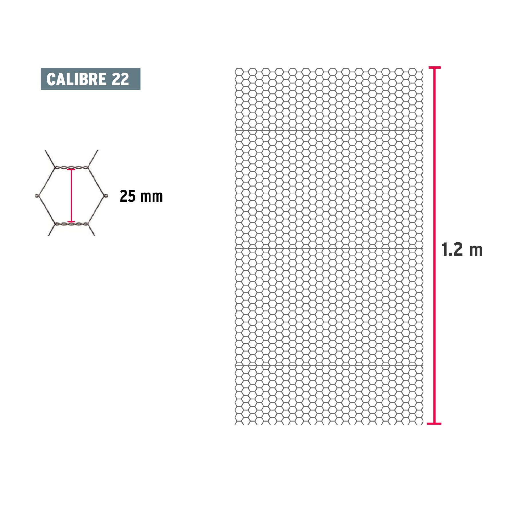 Rollo de malla hexagonal 45mx1.2m calibre 22 abertura 25mm MAHE-2512 44657 MM0