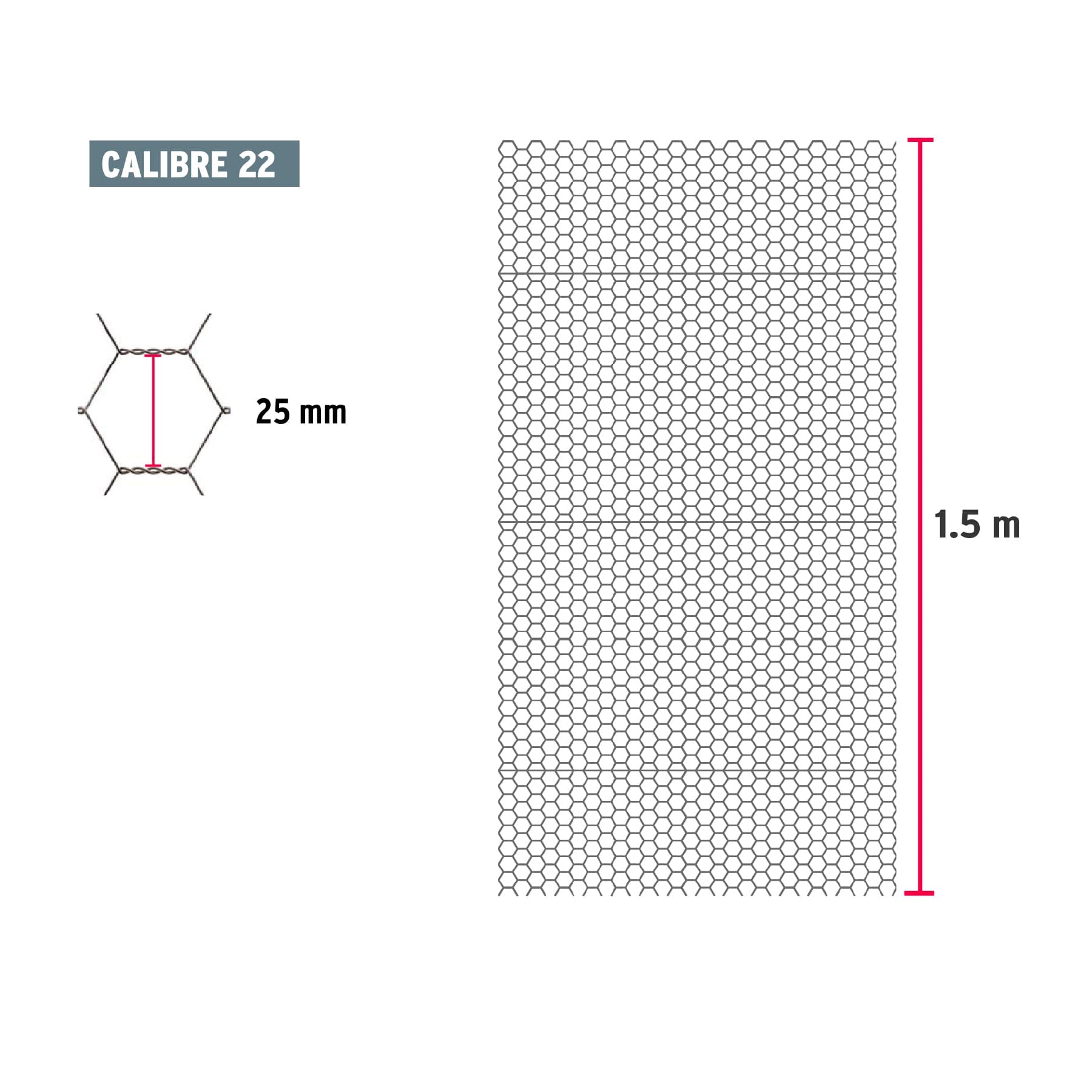 Rollo de malla hexagonal 45m x 1.5m calibre 22 abertura 25mm MAHE-2515 44658 MM0