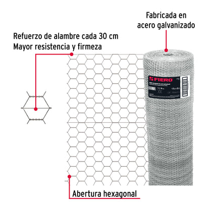 Rollo de malla hexagonal 45mx1.75m calibre 22 abertura 25mm MAHE-2517 44659 MM0