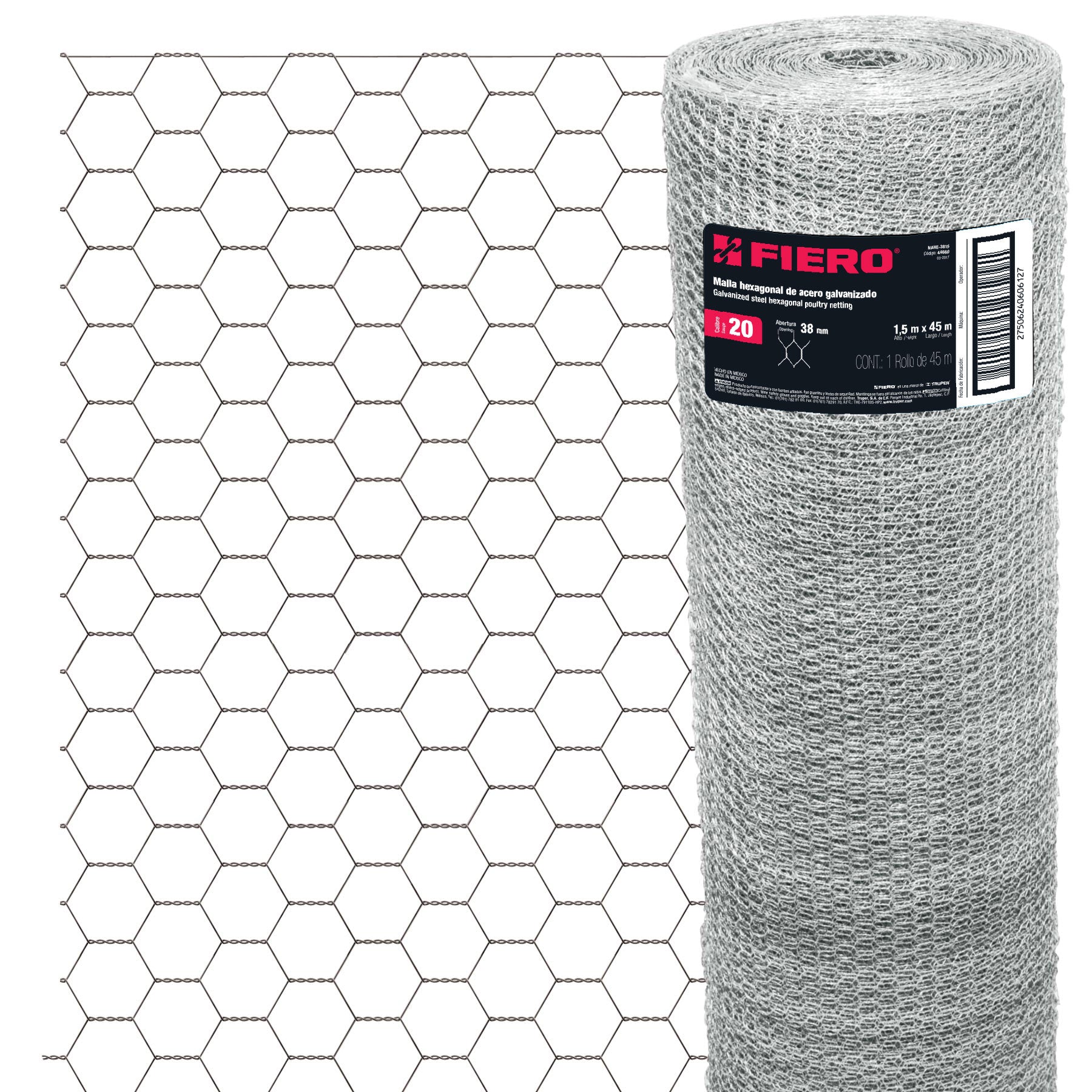 Rollo de malla hexagonal calibre 45mx1.5m 20 abertura 38mm MAHE-3815 44660 MM0